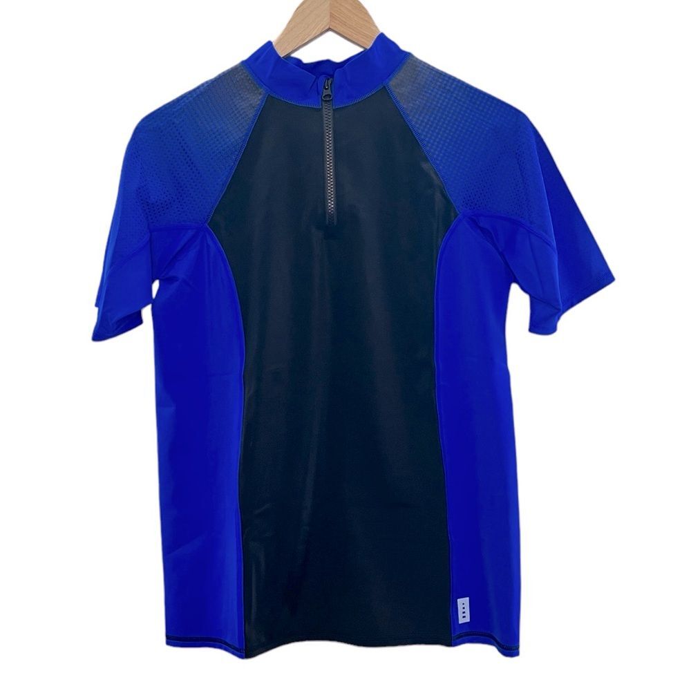 NEW Lands' End Youth UV Swim Shirt/Rash Guard, Blue & Black, Size Large 14-16